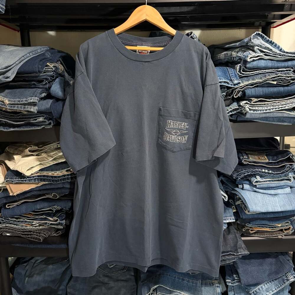 Vintage Harley-Davidson Rosholt Motorcycle Co. Sun Faded Navy Blue T-Shirt XL
